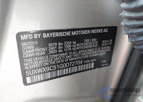 2016 BMW X3 xDrive28I z USA, uszkodzony, nr VIN 5UXWX9C51G0D72704